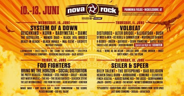 Das Billing des Nova Rock Festival 2020 in Österreich