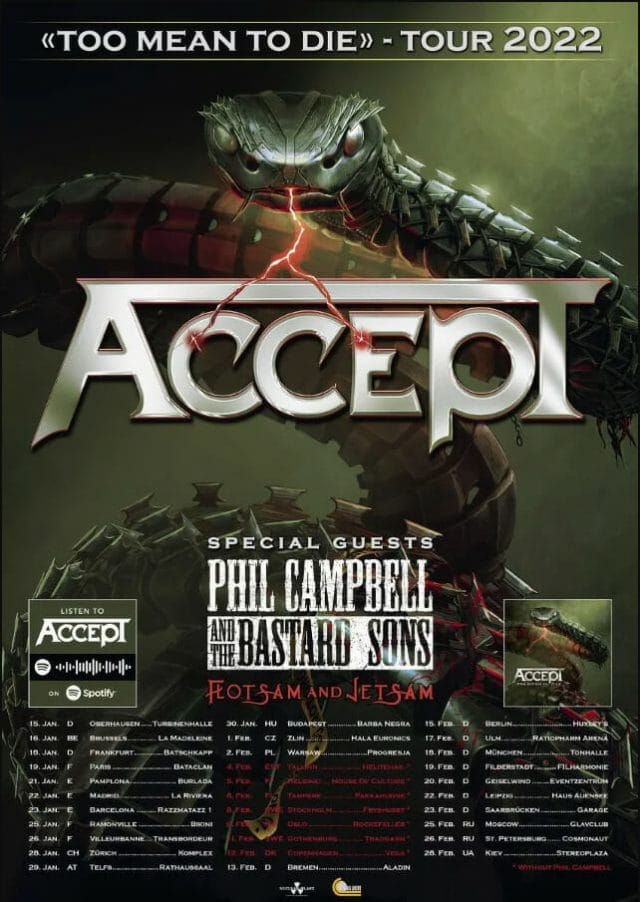 Accept Too Mean To Die Tour 2022