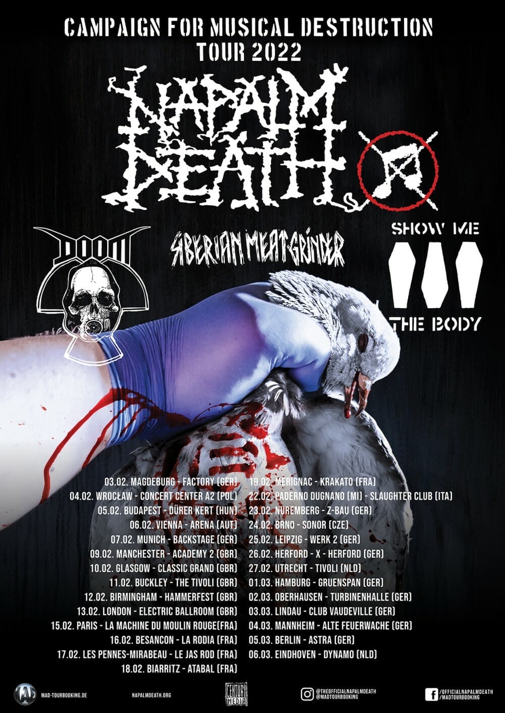 Poster der Napalm Death Tour 2022 mit dem Namen Campaign For Musical Destruction