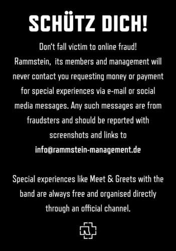 Rammstein warnen Fans