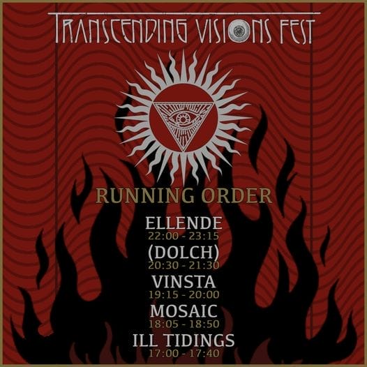 Running Order des TRanscending Visions Fest 2022 mit Bandliste und Logo des Festivals