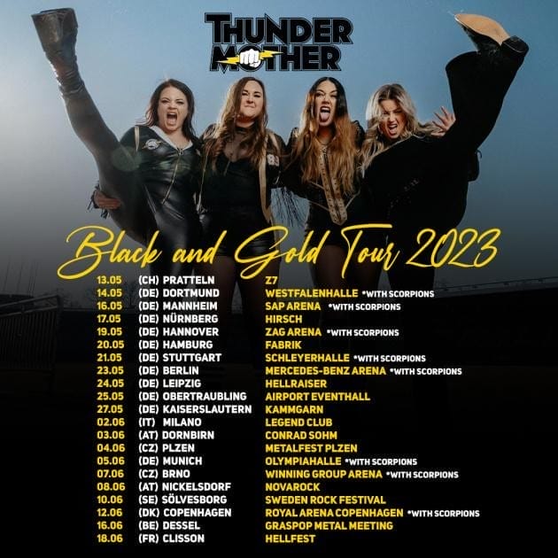 Tourflyer von Thundermother mit Konzertterminen und Bandporträt