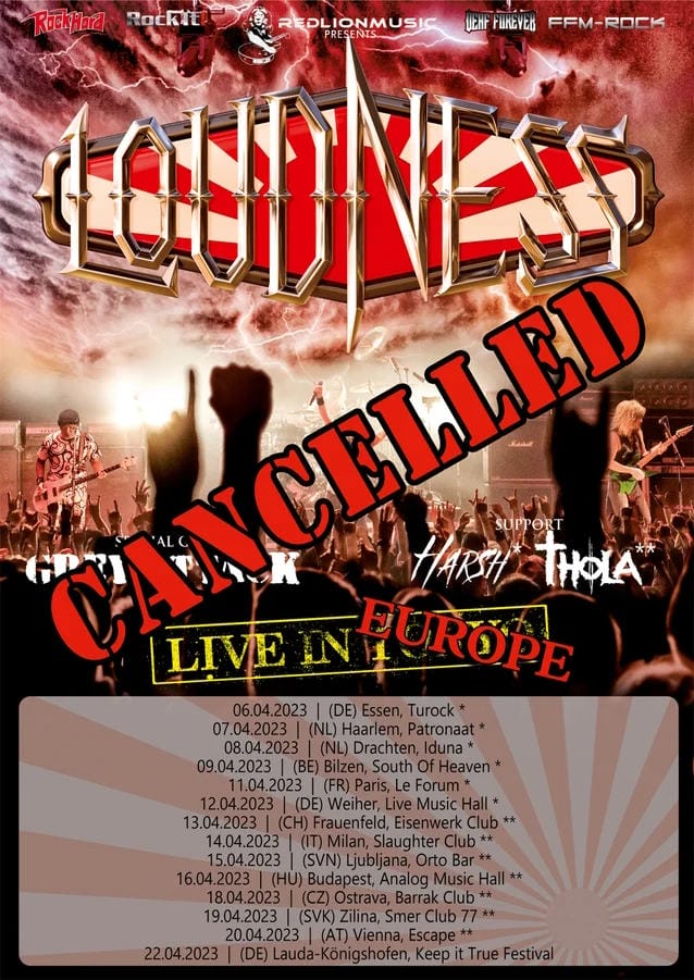Ein Plakat für die abgesagte Europatour von Loudness.