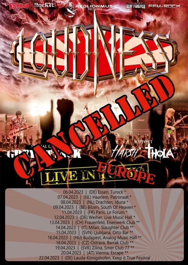 Ein Plakat für die abgesagte Europatour von Loudness.