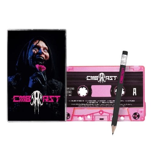 Tape-Edition des Albums CMBCRST der Band Combichrist mit Kassette, Kassetten-Case mit Cover und Bleistift