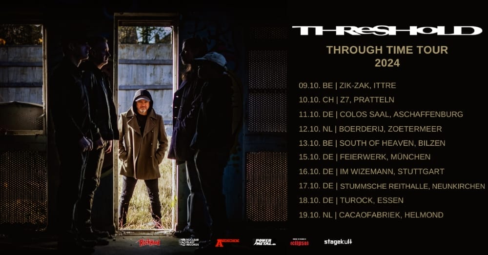 Grafik mit Bandporträt der Musikgruppe Threshold und Live-Terminen für die Tour 2024